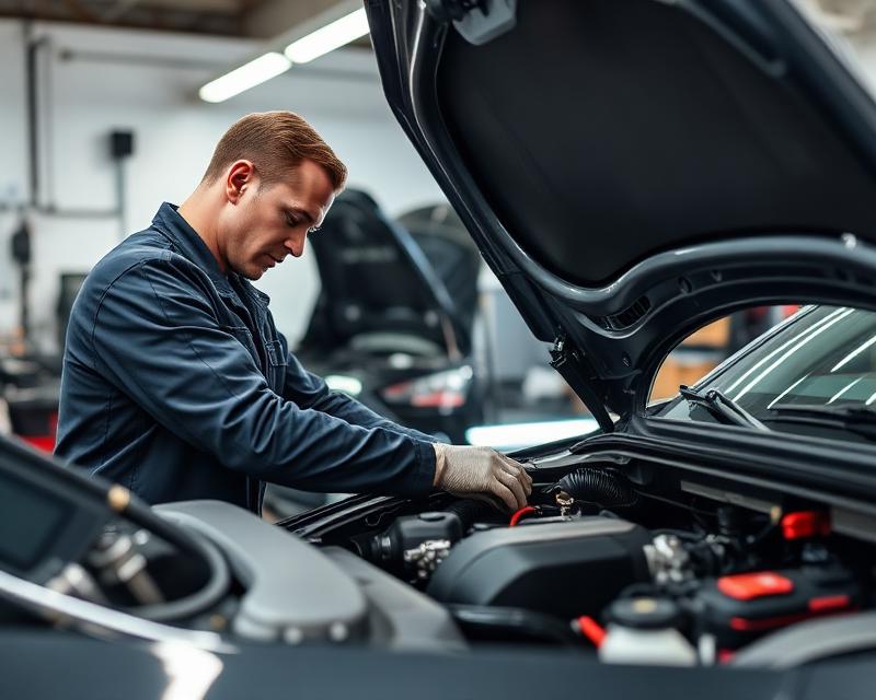 An automotive workshop at work